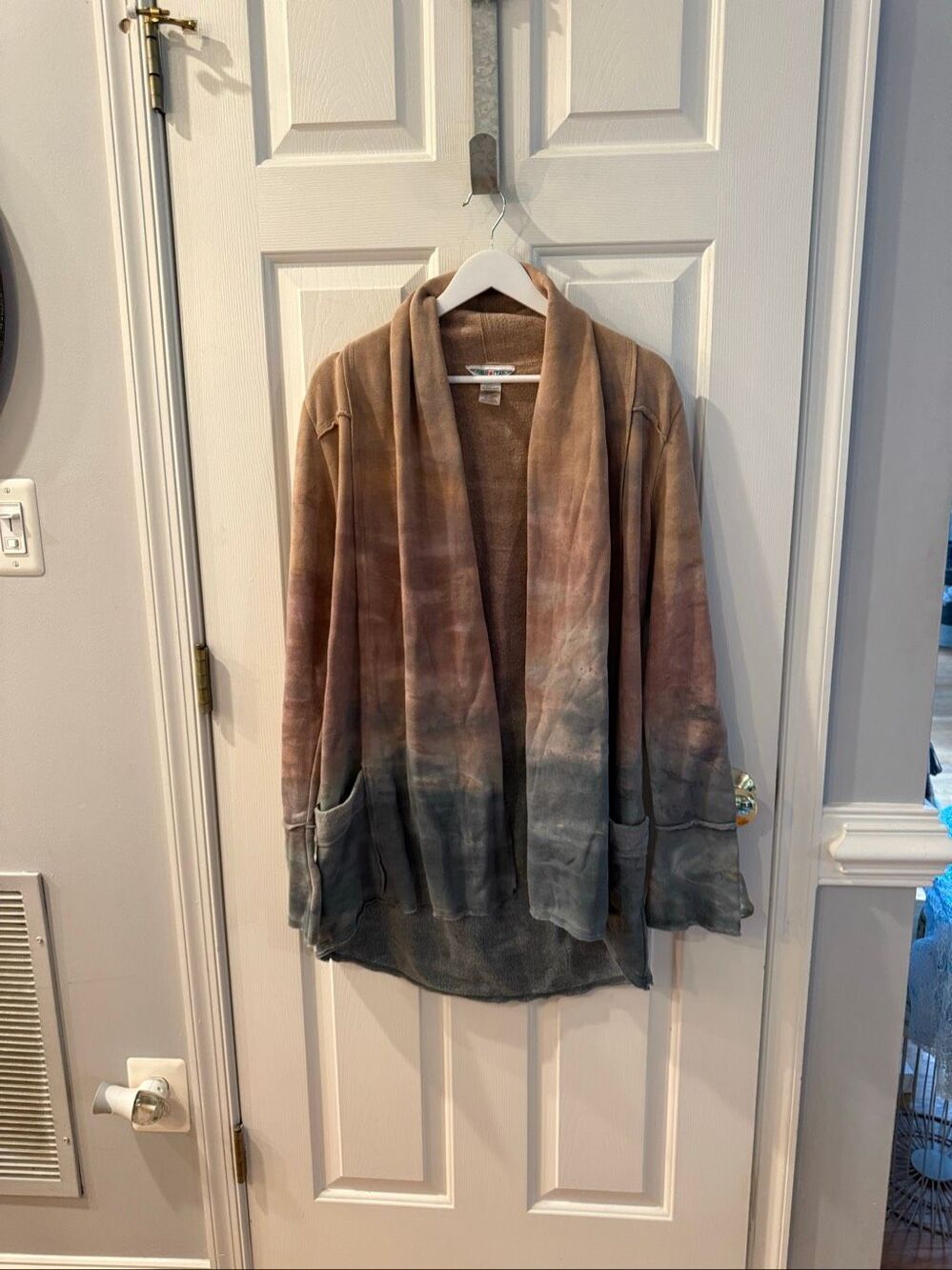 Hard Tail Ombré Purple & Blue Tie Dye Shawl Collar Cardigan sz S EUC